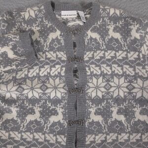 Croft & Barrow Sweater Womens L Grey Fair Isle Reindeer Silk Angora Blend Clasp